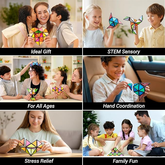 TOSY Magnet Pyramid Stone - 1 Cube Transforms into 1 Billion Shapes (Bunny, Egg Basket, Flowers, Heart…), 243 Rare Earth Magnets, Holographic Design, Puzzle/STEAM Toy, Easter Birthday Gift, 2-Pack