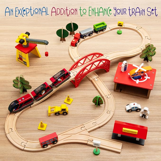 KipiPol Battery Operated Action Locomotive Toy Train Set for Wooden Tracks, (Magnetic)-Compatible with Thomas The Train Toys, Brio Tram Set for Toddlers 3-5 and up, Stocking Stuffers for Kids
