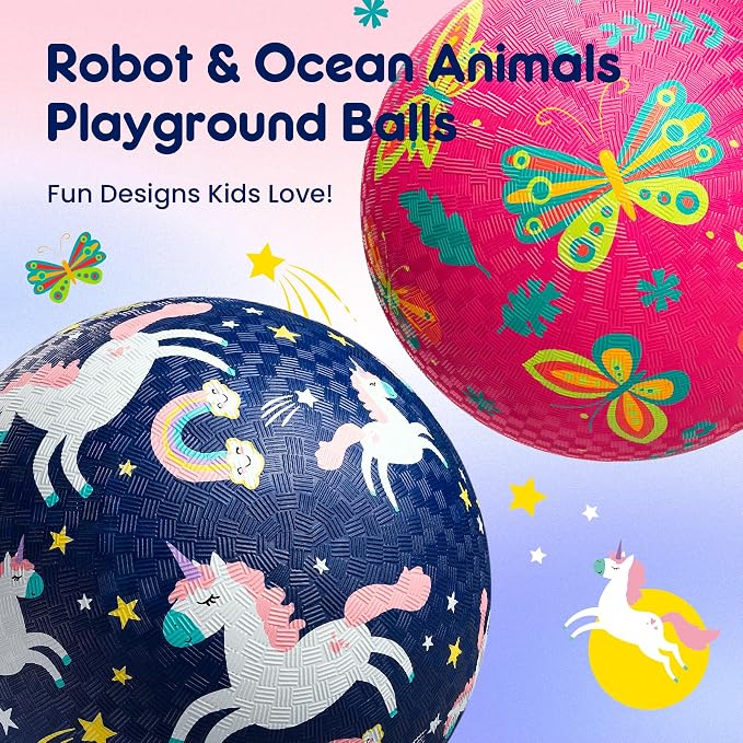 U&C Planet Playground Balls for Toddlers 1-3, 2 Pack 6 inch 8.5 inch Kickball for Kids Outdoor Indoor, Catoon Rubber Balls with Pump, Child Gift for Boys Girls 1-3 3-5 5-10