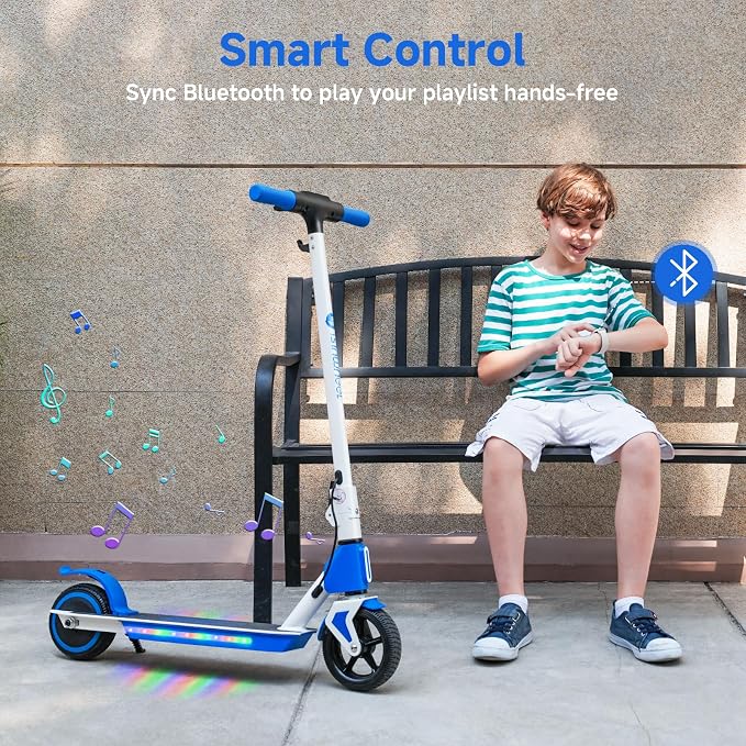 isinwheel S4 Electric Scooter for Kids Ages 6-14, 200W Foldable Kids Electric Scooter with 3 Speeds (5/8/12 Mph), LED Display, Colorful Lights, Gift for Kid