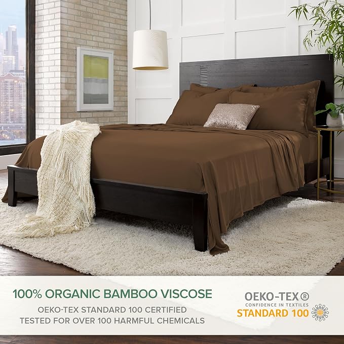 Pure Bamboo California King Sheets, Genuine 100% Organic Viscose Derived from Bamboo Bed Sheet Set, Soft & Cooling, Double Stitching, 2 Year Quality Promise (California King, Coconut Husk)