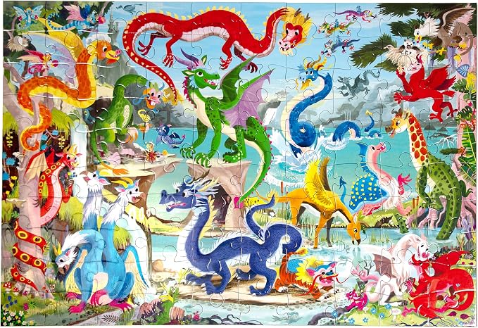 eeBoo 100 Piece Puzzle for Kids - Love of Dragons Children's Puzzle Dragon Themed, Large Pieces for Small Hands to Develop Motor Skills