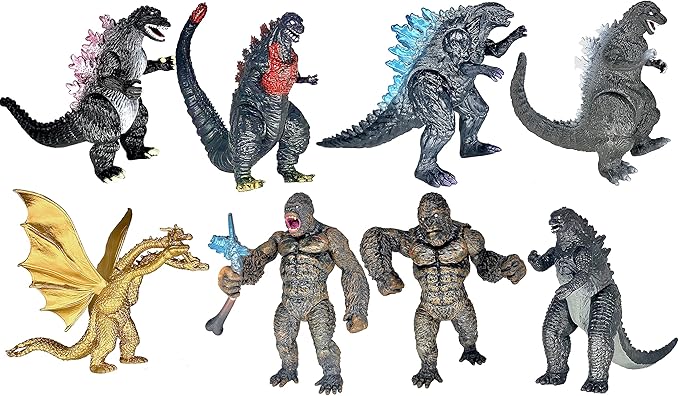 TwCare Set of 8 Attacking King Kong vs Godzilla Toys Movable Joint Action Figures King of the Monsters Ghidorah Birthday Kid Gift Cake Toppers