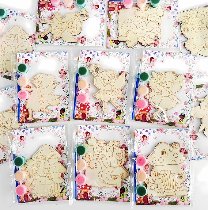 Xvvti 12PCS Fairy Party Favors- DIY Fairy Wood Painting Kits with Art Supplies – Fun Thank You Gifts, Birthday Party& Goodie Bag Stuffer