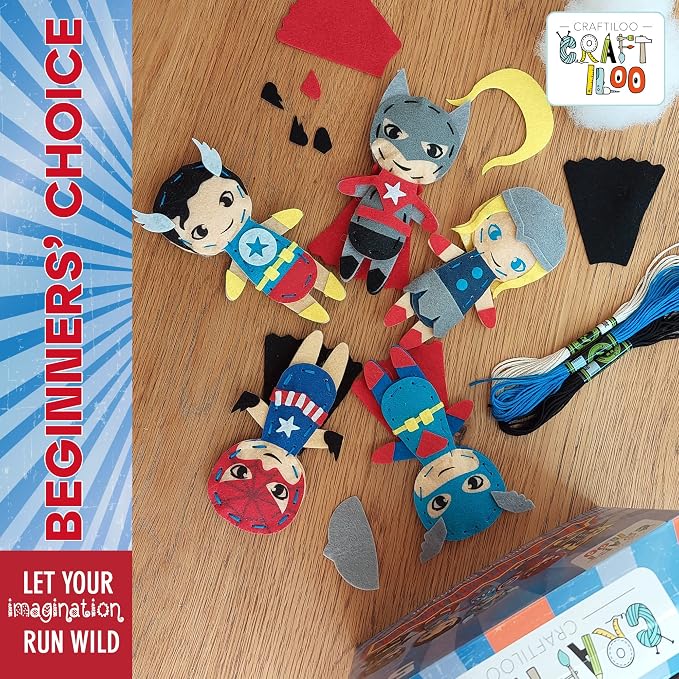 Superhero Sewing Kits for Little Kids 5 Easy Projects for Children Beginners Sewing kit Kid Crafts Make Your Own Felt Pillow Plush Craft Kit My First Sewing Kit Learn to Sew Kit