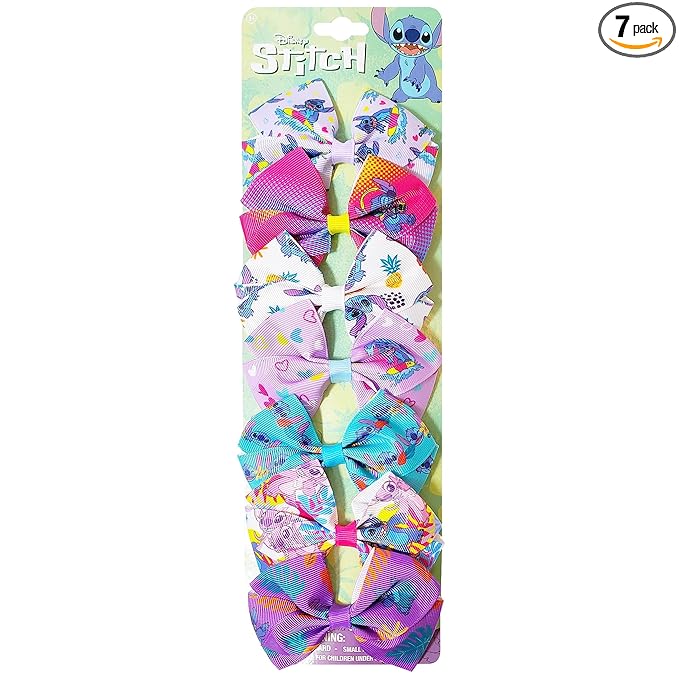 LUV HER Disney Stitch Hair Bows - 7 Pcs 4 Inch Bow Bundle - Hair Accessories Gift Set - Alligator Clip - Ages 3 +