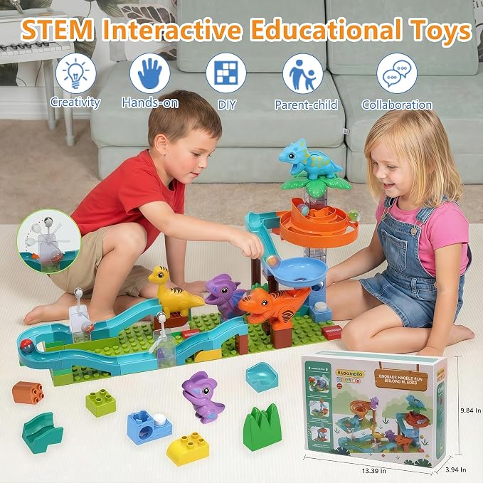 Dinosaur Marble Run Building for Kids: 3 4 5 6 7 8 Years Old Kids Dinosaur Building Blocks Toys - Preschool Montessori Game Compatible with Major Brands for Boys Girls