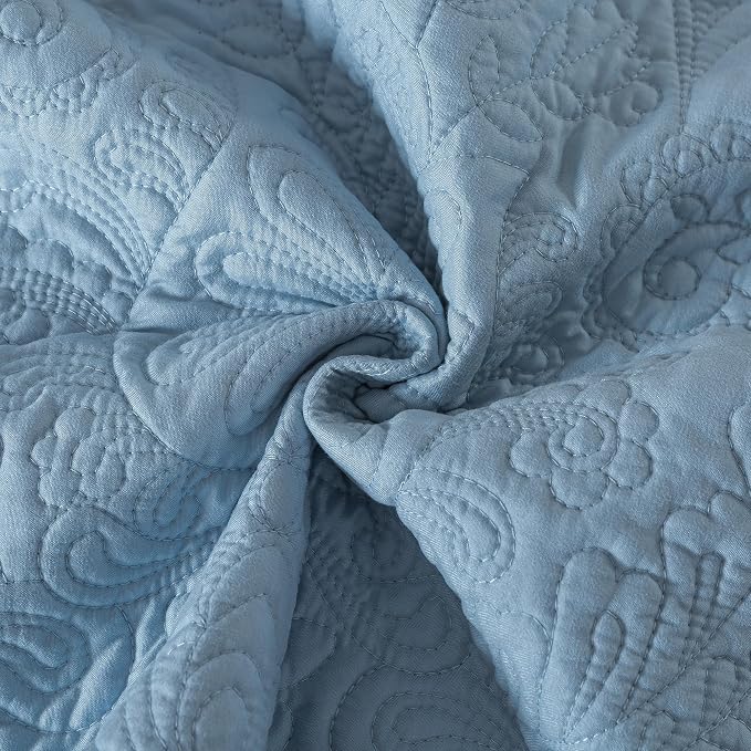 HoneiLife Embroidered Quilt King Size - 3 Piece Microfiber Quilt Sets Lightweight Bedspreads Reversible Coverlets Retro Bed Cover Quited Bedding Set Spring/Summer Quilts