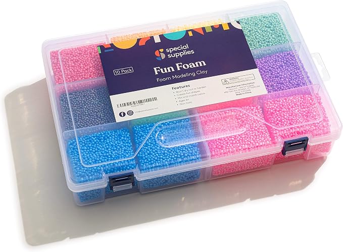Special Supplies Fun Foam Modeling Foam Beads Play Kit, 12 Blocks Children’s Educational Clay for Arts Crafts Kindergarten, Preschool Kids Toys Develop Creativity, Motor Skills, Reusable Container