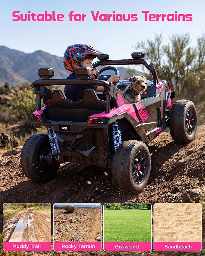 Firstness 24V Remote Control Ride on Cars for Kids 800W Toddler Electric Car Two Seater Ride on Toys with LED Lights, Music, 3 Speed Mode, Electric Vehicle Ride On Truck Car for Kids Ages 3-8, Pink