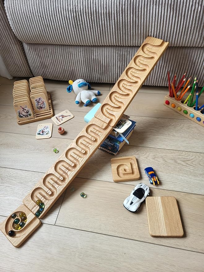 Marble Run Track Race Machine Personalized Wooden Maze Board Ball Run Course Gift for Kids Run Race Winding Track Roller (Set of 2)