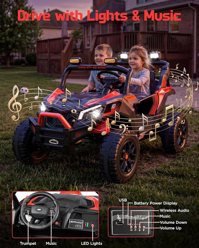 Firstness 24V Remote Control Ride on Cars for Kids 800W Toddler Electric Car Two Seater Ride on Toys with LED Lights, Music, 3 Speed Mode, Electric Vehicle Ride On Truck Car for Kids Ages 3-8, Red