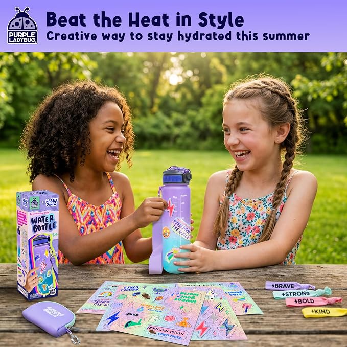 Rebel Girls Decorate Your Own Water Bottle - 32oz BPA Free Water Bottle for Kids with Motivational Stickers & More, Girls Birthday Gifts Age 6-7 8 9 10 11 - Teen Gift, Tween Girl Trendy Stuff