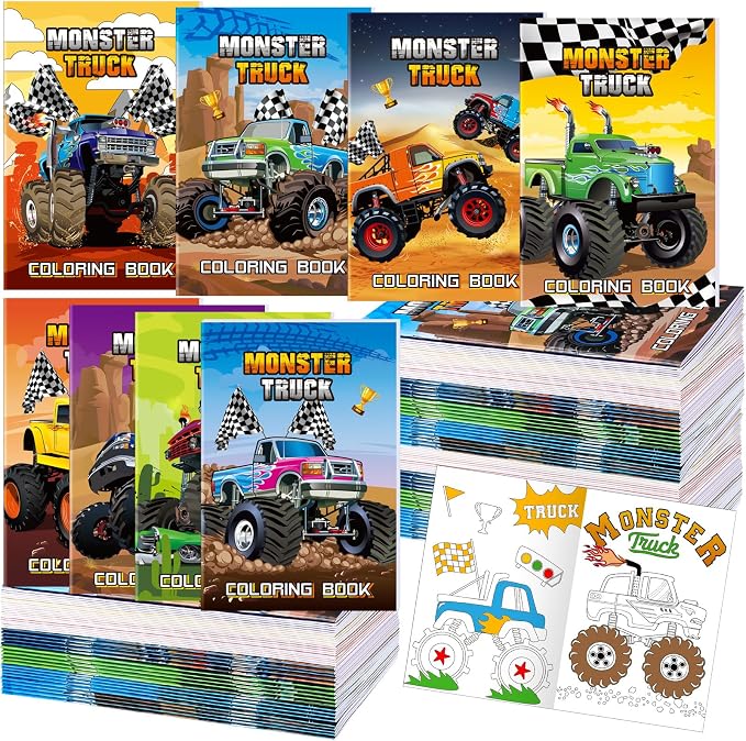Estune 40 Pcs Coloring Books Party Favor for Kids Coloring Book Set Mini Small Color Booklets Goodie Bag Stuffers Gift Classroom Home (Monster Truck)