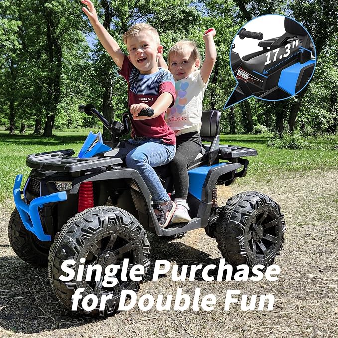 Hikiddo Kids ATV 4 Wheeler, 24V Ride On Toys Car for Big Kids with 400W Motor, 2 Seater - Blue