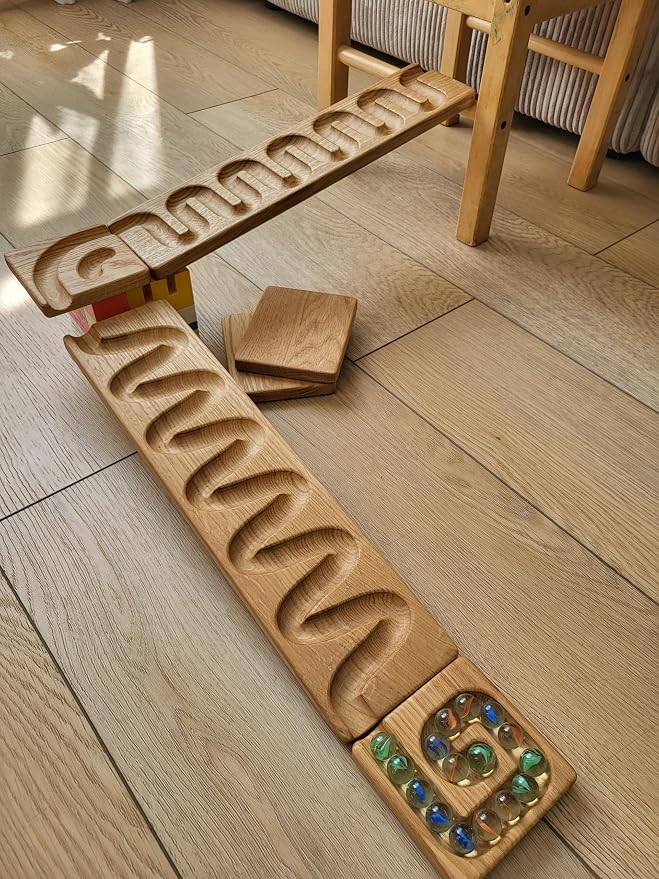 Marble Run Track Race Machine Personalized Wooden Maze Board Ball Run Course Gift for Kids Run Race Winding Track Roller (Set of 2)