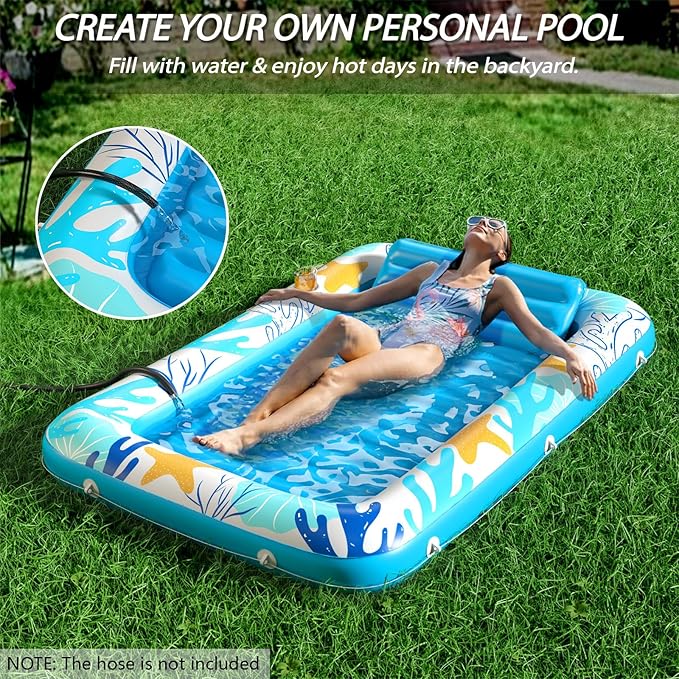 Inflatable Tanning Pool Lounger Float - Jasonwell 4 in 1 Sun Tan Tub Sunbathing Pool Lounge Raft Floatie Toys Water Filled Tanning Bed Mat Pad for Adult Blow Up Kiddie Pool Kids Ball Pit