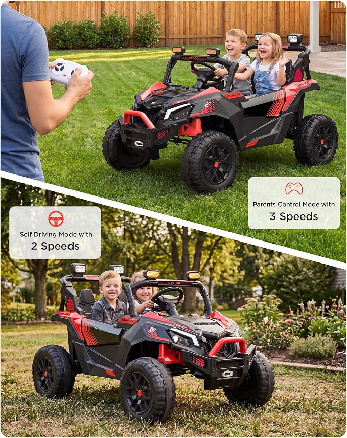 Firstness 24V Remote Control Ride on Cars for Kids 800W Toddler Electric Car Two Seater Ride on Toys with LED Lights, Music, 3 Speed Mode, Electric Vehicle Ride On Truck Car for Kids Ages 3-8, Red