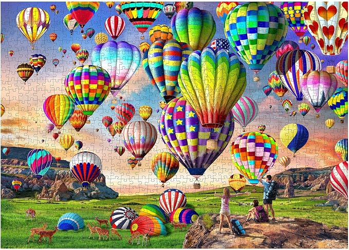 Jigsaw Puzzles for Adults 1000 Pieces, Hot Air Balloon Interlock Perfectly Letter on Back No Dust, Home Decor Birthday Party Toy for Men Women Elders Seniors (27.5"x19.6"), 1:1 Poster