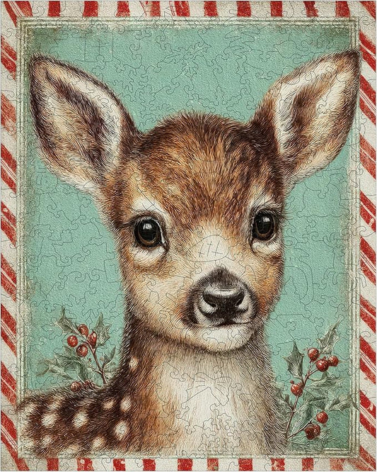 MEATRN Puzzles for Adults & Kids - Christmas Fawn Holiday Wooden Jigsaw Puzzle with Storage Box, 500 Pcs, 13.3"×16.7", Best Gift for Friends, Festive Family Game Night & Home Decor