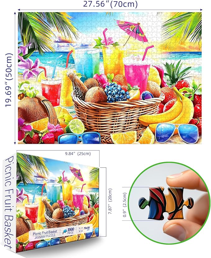 1000 Piece Puzzle for Adults - Beach Picnic Puzzle with Letters on Back 27.5"x19.7", Nature Lovers Challenging Adult Jigsaw Puzzle 1000 Piece, Hard Puzzle for Adults Relax, Art Gift, Family Game Night