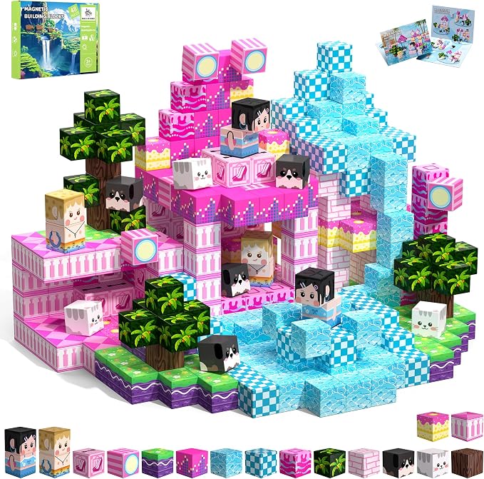 Magnetic Blocks, 48PCS Magnetic Building Cube Set for Kids Ages 3+, Constructions STEM Stacking Tiles Toy Building Birthday Gifts for Girls