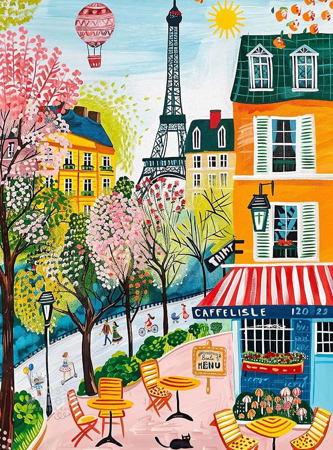 Cross & Glory – Morning at Café Lisle – 1000 Piece Jigsaw Puzzle for Adults | Paris Folk Art Puzzle | Bright Eiffel Tower Café Scene | Premium Quality 1000 Piece Puzzle for Adults