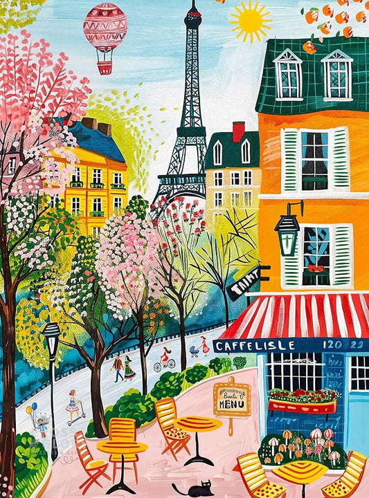 Cross & Glory – Morning at Café Lisle – 1000 Piece Jigsaw Puzzle for Adults | Paris Folk Art Puzzle | Bright Eiffel Tower Café Scene | Premium Quality 1000 Piece Puzzle for Adults