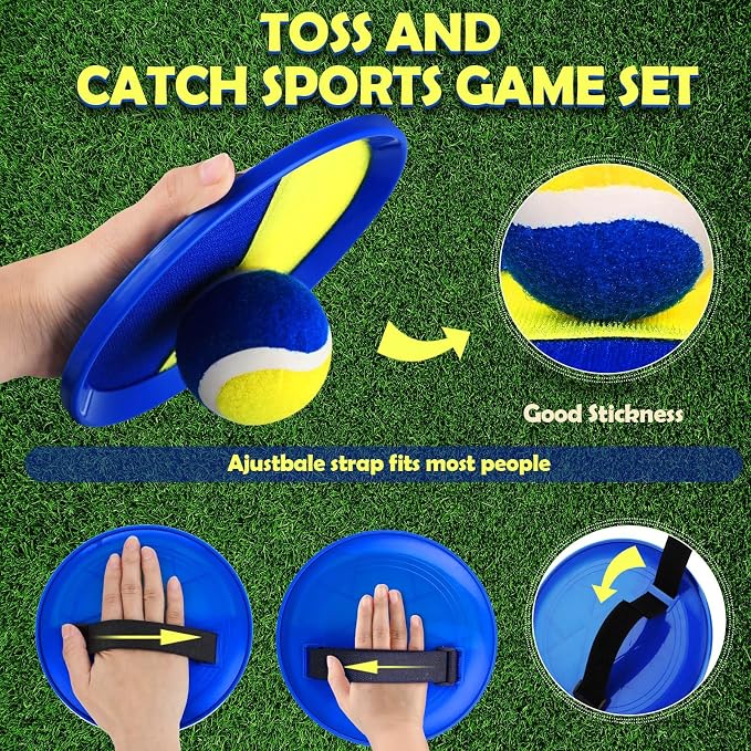 Charniol Kids Toys Toss and Catch Game Set Beach Outdoor Ball Sports Games Toss and Catch Ball Nylon Toys for Adults Kids(Yellow Blue,24 Paddles 12 Balls)