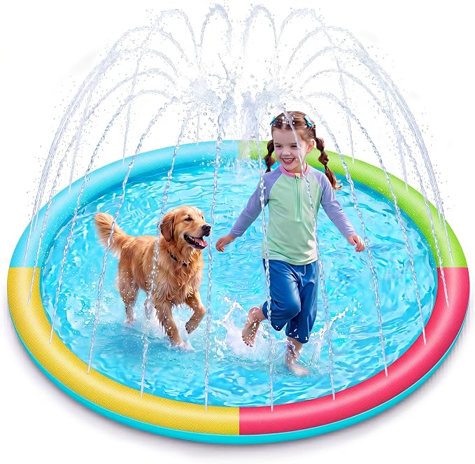 SLOOSH 60" Non-Slip Splash Pad Sprinkler - Outdoor Water Play Toys Backyard Fountain Mat for Toddlers Kids Dogs, Thickened Sprinkler Outside Pool Party Durable for Girls Boys Pets (60in, Multicolor)