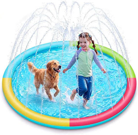 SLOOSH 60" Non-Slip Splash Pad Sprinkler - Outdoor Water Play Toys Backyard Fountain Mat for Toddlers Kids Dogs, Thickened Sprinkler Outside Pool Party Durable for Girls Boys Pets (60in, Multicolor)