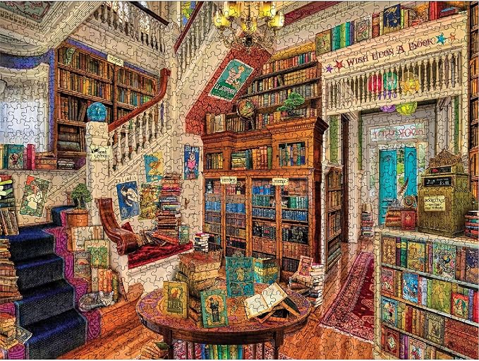 White Mountain 1000 Piece Jigsaw Puzzle Fun Library Book Puzzles with Large Pieces Gift for Adults and Family 24"x30" - Readers Paradise