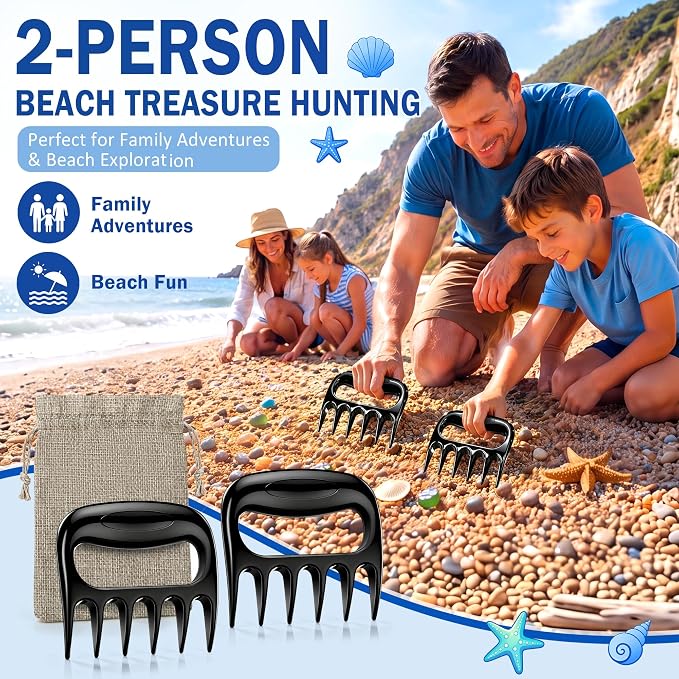 Shimeyao 2 Pcs Sand Flea Rake with Beach Collecting Bag, Sand Scoop with Shovel, Plastic Sands Sifter for Beach, Claw Rake Shell Scooper, Shark Teeth Digger for Picking Up Shell Sea Glass Hunting Tool