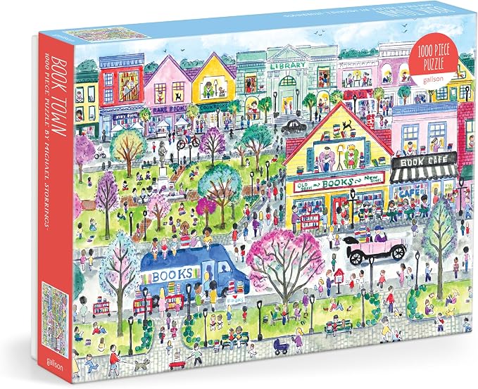 Galison Book Townscape – 1000 Piece Michael Storrings Jigsaw Puzzle Featuring Beautiful Artwork of A Book Themed Neighborhood