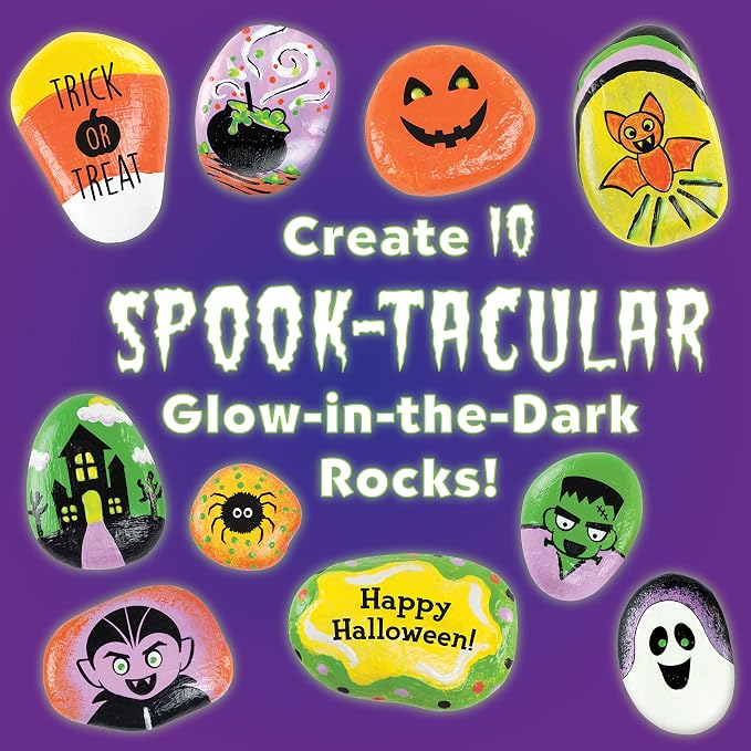 Creativity for Kids Hide & Seek Halloween Rocks | DIY Rock Painting Kit with Glowing Transfers | Fun Halloween Activities & Gifts (Ages 6+)