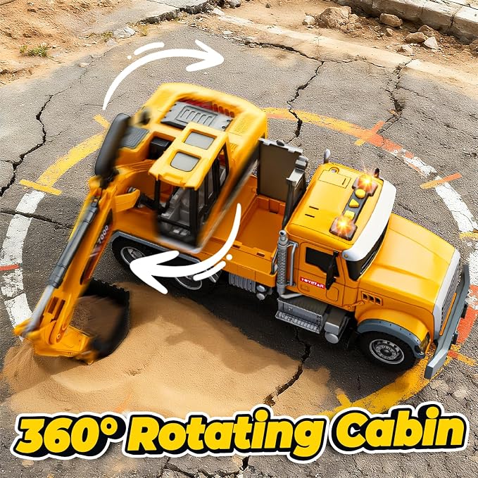 SMILESSKIDDO Excavator Toy - 1:12 Large Friction Powered Excavator Truck Toy with Lights, Sounds, Toy Trucks for Boys Girls Age 3, 4, 5, 6, 7 Years Old, Birthday Gifts for Boys Girls