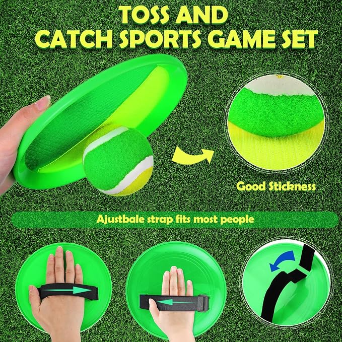 Charniol Kids Toys Toss and Catch Game Set Beach Game Outdoor Ball Sports Games Toss and Catch Ball Nylon Toys for Kids Adults(Yellow Green,12 Paddles 6 Balls)