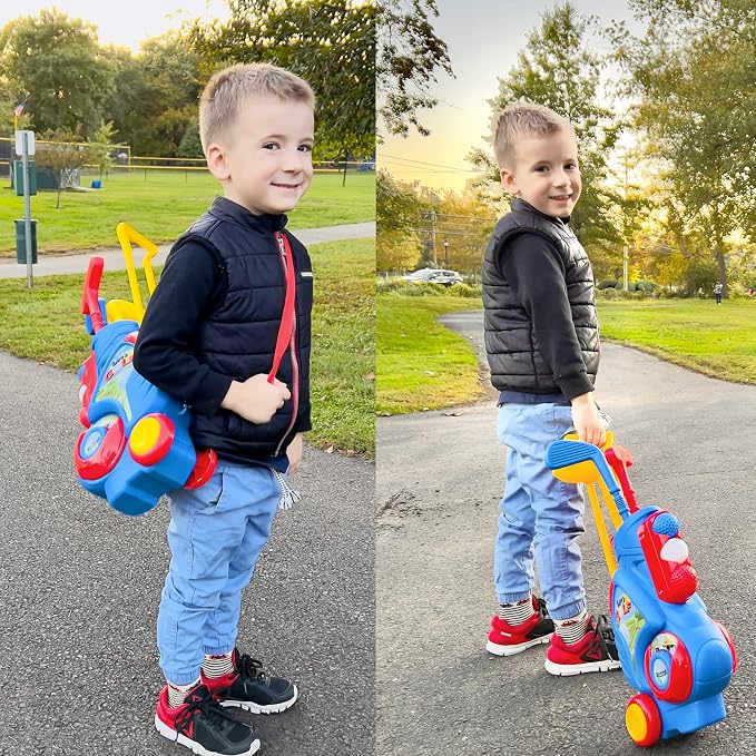 Liberry Toddler Golf Set, Upgraded Kids Golf Cart with Unique Shoulder Strap Design, Indoor Outdoor Sports Toys Gifts for Boys Girls 2 3 4 Years Old