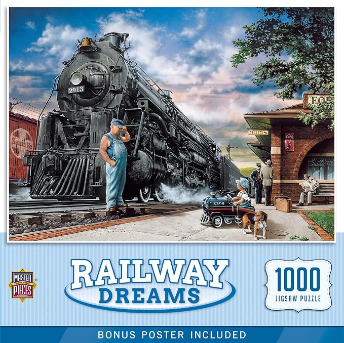 MasterPieces - 1000 Piece Jigsaw Puzzle, Railway Dreams, Nostalgic Design, Matte Finish, Fun for Adults & Family, 19.25" x 26.75", Eco-Friendly