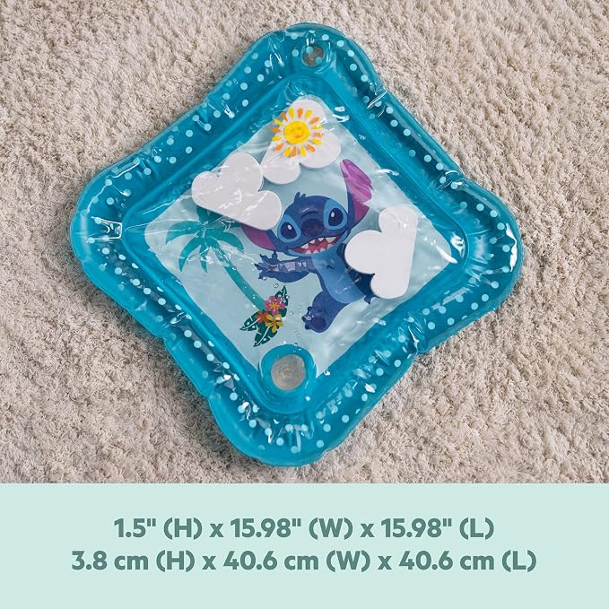 Bright Starts Disney Baby Stitch Water Mat, Making Waves Play Mat, 3 Floating Toys, Blue, Newborn+