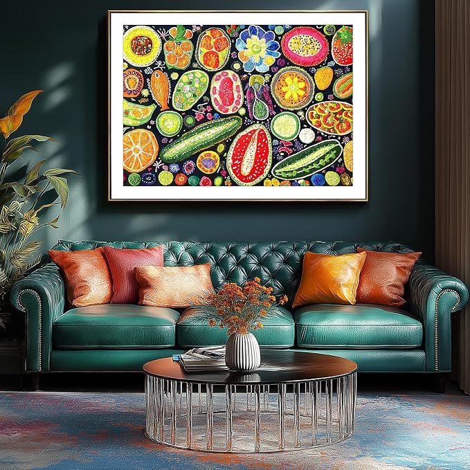 Colorful Fruits and Vegetables Jigsaw Puzzles 500 Pieces for Adults - Vibrant Whimsical Food Collage Art Puzzle with with Letters on Back 500 Piece Challenging Puzzle for Seniors(23''X15'')