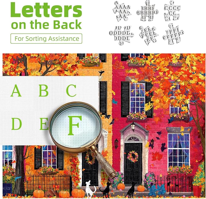 Colorful Autumn Street Scene 1000 Piece Puzzles for Adults Clearance, Funny Fall Harvest Theme Puzzles for Adults,27.5 * 19.7 in Dust Free, Stress Relief Ideal Gift for Family Games