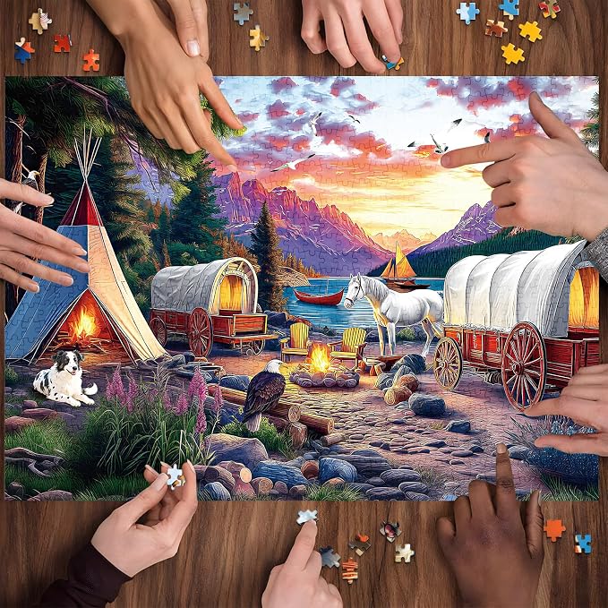 500 Pieces Puzzle for Adults, Puzzles for Adults 500 Pieces, Mountain Lake Horse Camping Jigsaw Puzzle, Home Decor Birthday Party Gift Toy, Finished Size is 20.5 X 15 in