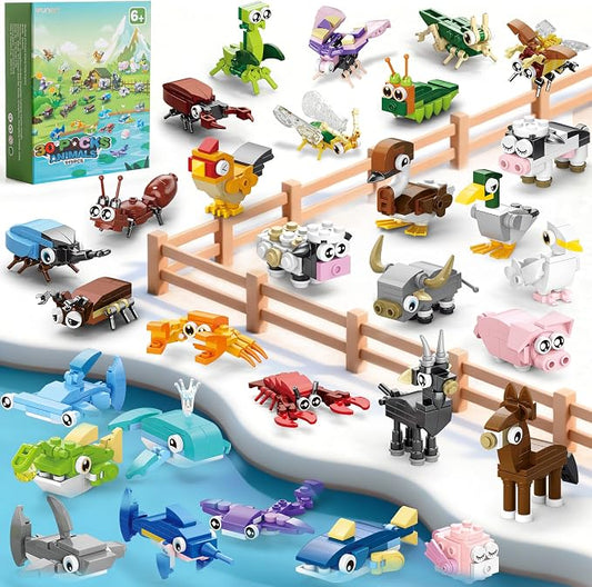 30 Packs Party Favors for Kids - 919 PCS Animal Building Blocks Toy Mini Sets Party Favors, Goodie Bags Stuffers Classroom Prizes Return Gifts Easter Bulk Gifts Boys Girls Student Ages 6+