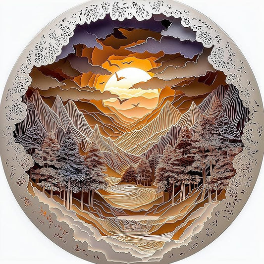 Mountain Sunset Landscape 500 Piece Jigsaw Puzzles for Adults Layered Paper Art Forest River Nature Scene Puzzle with Letters on Back Fun Seniors Wall Art Family Puzzle(20"X20")