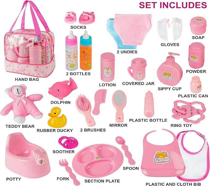 fash n kolor My Sweet Baby Disappearing Doll Feeding Set | Baby Care 6 Piece Doll Feeding Set (38 pc Set)