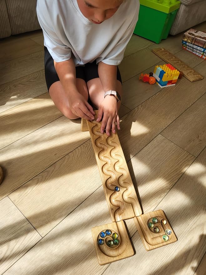 Wooden Marble Run Track Set of 2 Montessori STEM Toy for Kids Race Machine & Maze Board Educational Wooden Roller Track Game – Wind & Whirlpool Run Gift for Children