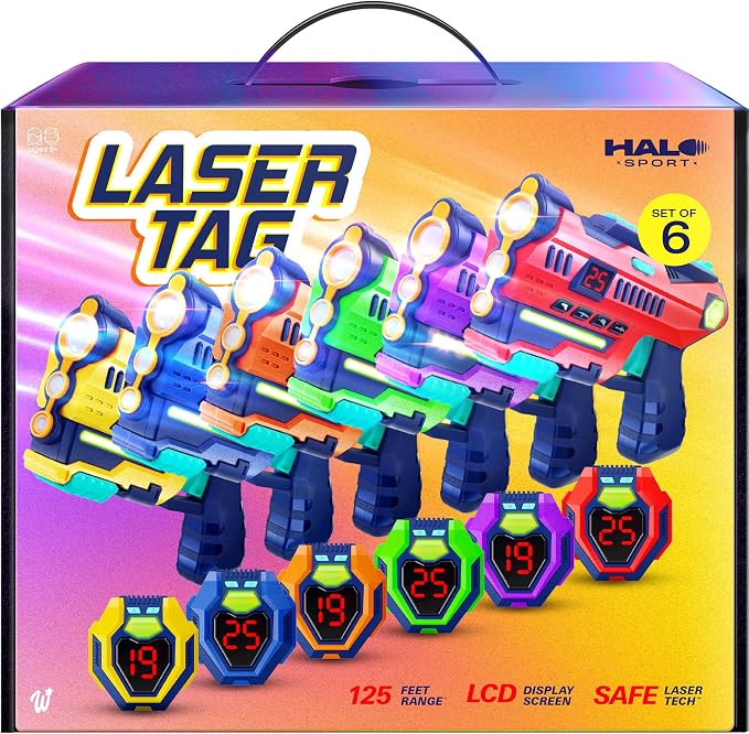 Halo Sport Laser Tag Set of 6 - Gifts for 8 9 10 11 12 13 Year Old Boy Gifts Birthday - Toys for Boys Ages 8-12 Years - Teens Boys Toys Age 8-10 Years Gift - Lazer Tag Guns & Vests (6 Pack)