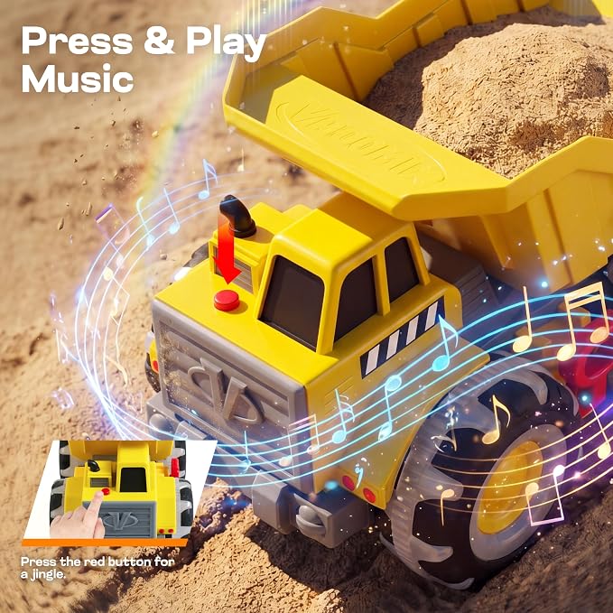 Vroomix JOVA Dump Truck for Toddlers, Construction Toys with Realistic Sounds, LED Light up Wheels, Heavy-Duty Plastic Indoor & Outdoor Beach and Sand Toy for Kids, Gift for Boys & Girls 18M+