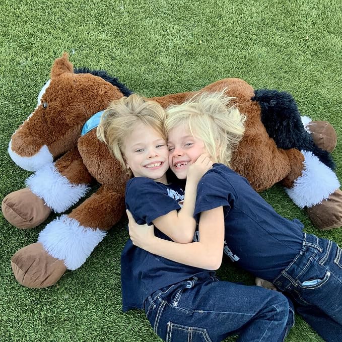 Tezituor 4ft Realistic Giant Horse Stuffed Animals, 47 inch Chocolate Large Stuffed Horse Farm Plush Toy, Hugging Soft Pony Plush Body Pillow for Boys Girls Christmas Birthday